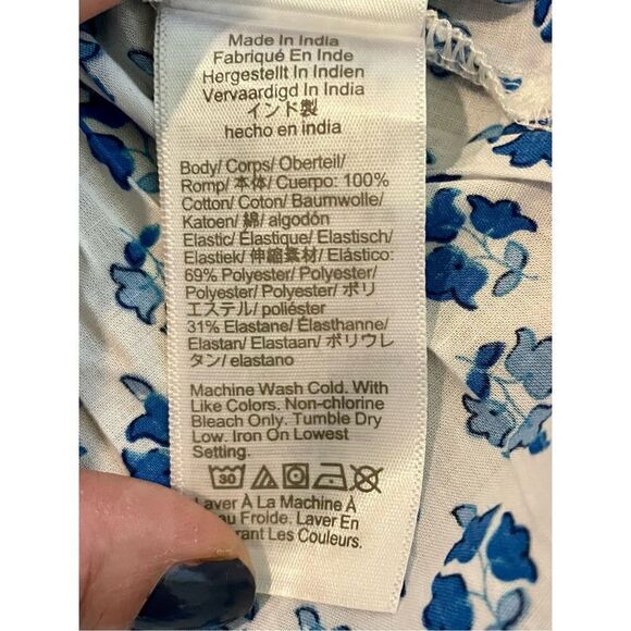 J. Crew NWT blue printed smocked waist tie strap tank - Picture 8 of 8